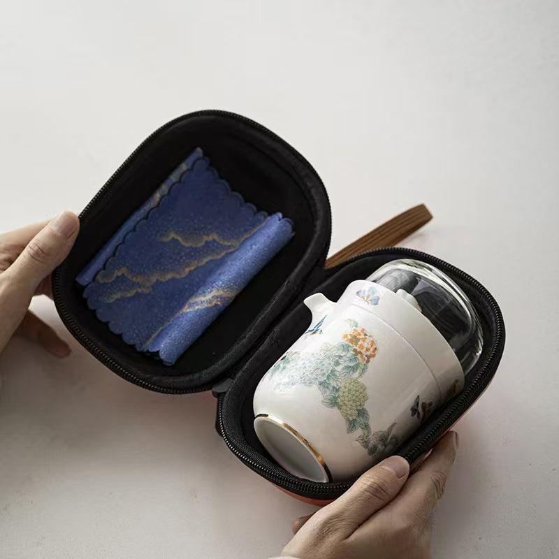 [Tea Utensils] Hydrangea-One Pot Four Cup Travel Tea Set